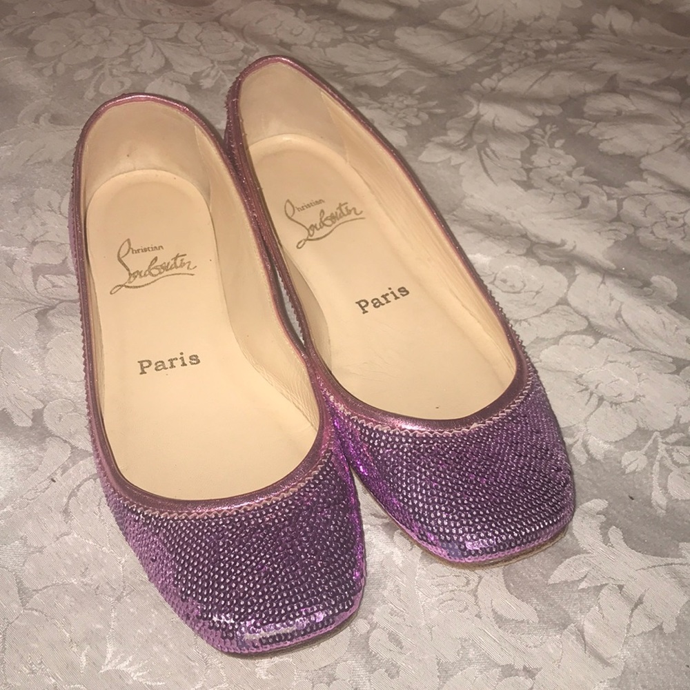 CHRISTIAN LOUBOUTIN PINK SEQUIN FLAT